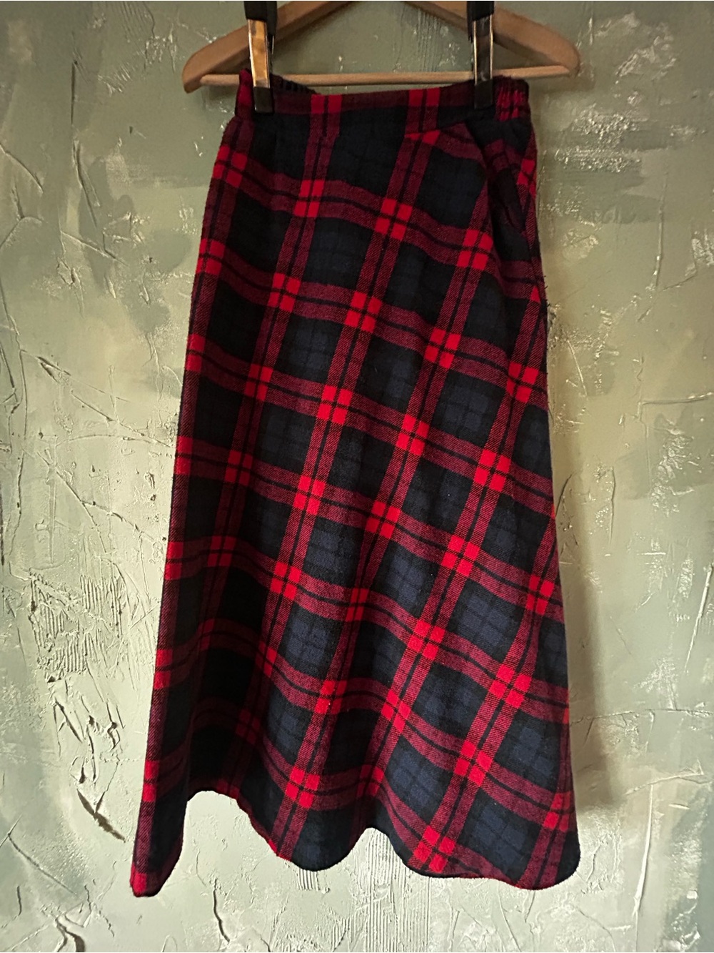 Red and Black Plaid A-Line Midi Skirt